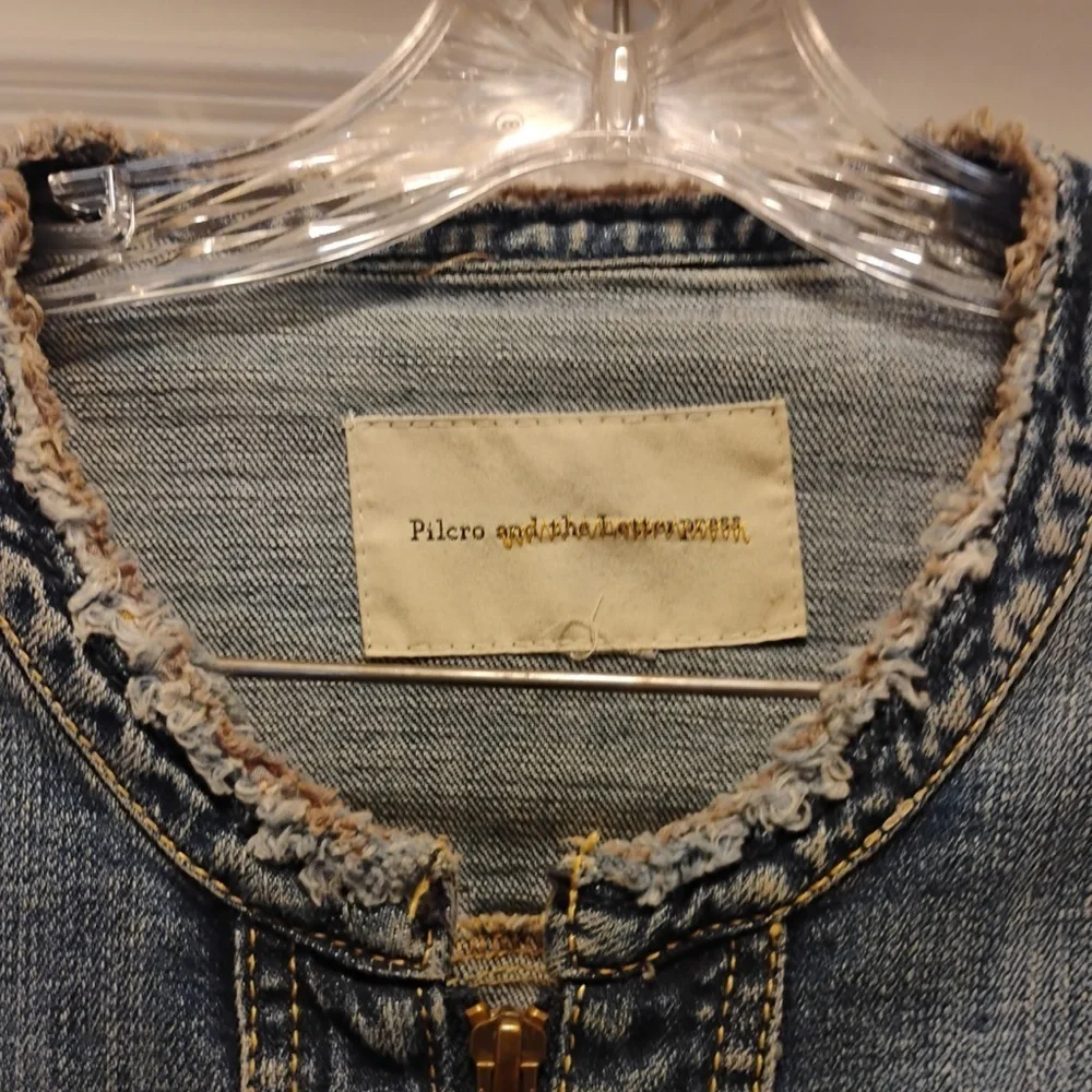 Pilcro and the Letterpress Anthropology Distressed Denim Zip Up Jacket Size M
